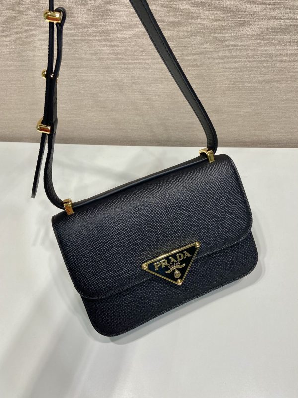 Prada Embleme Saffiano Shoulder Bag 1BD320 Black - Image 9