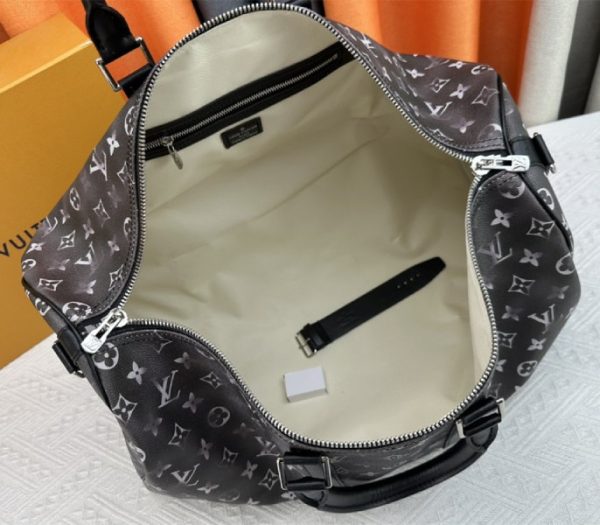 Louis Vuitton Brushed Monogram Leather Keepall Bandouliere 50 In Black - Image 7